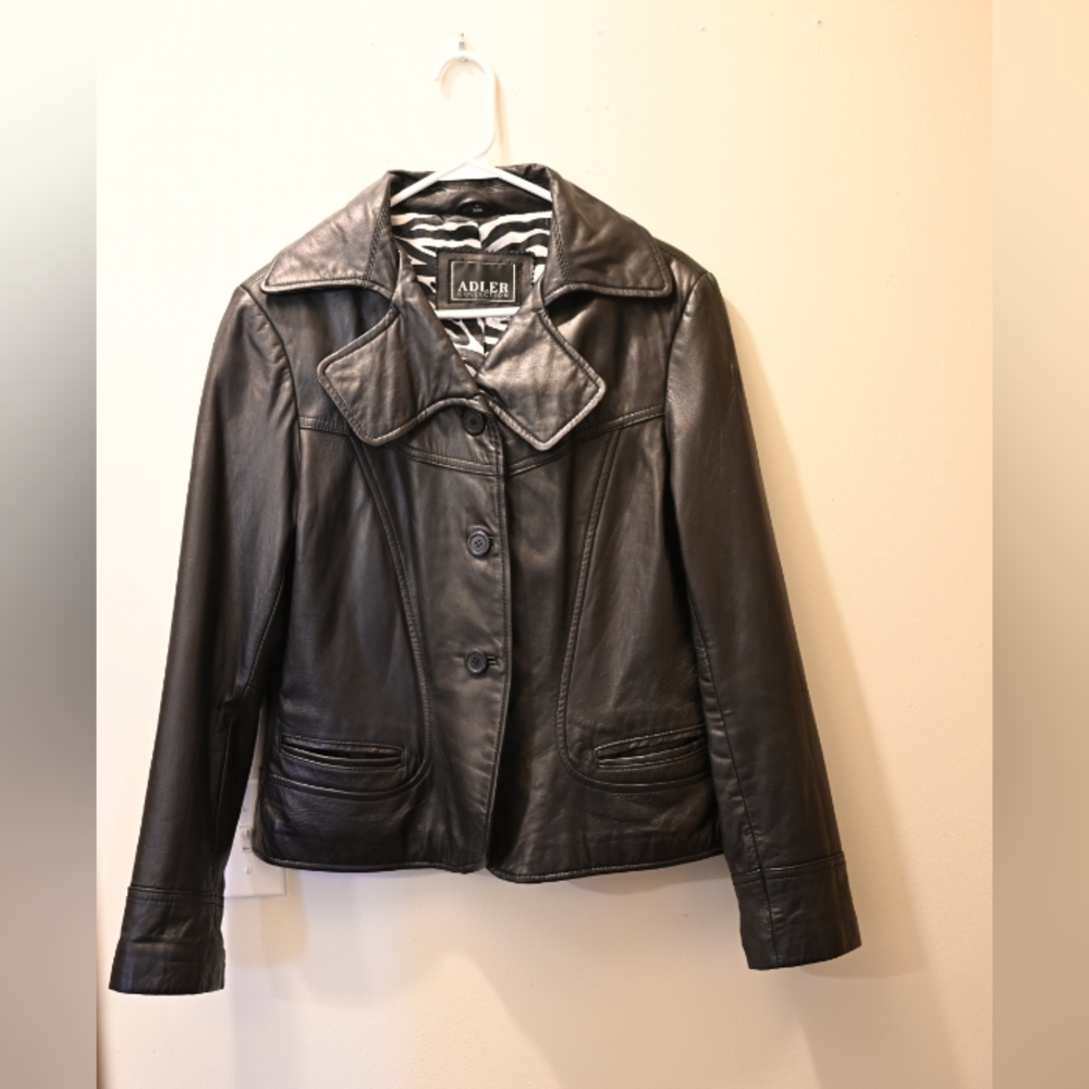Black Genuine Soft Leather Zebra Stripes Short Cropped Jacket M Moto Biker Punk